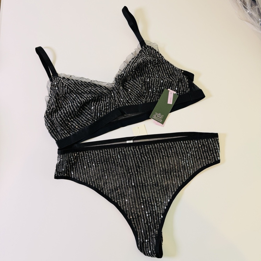 Black Sequin Lingerie Set – Size XXL